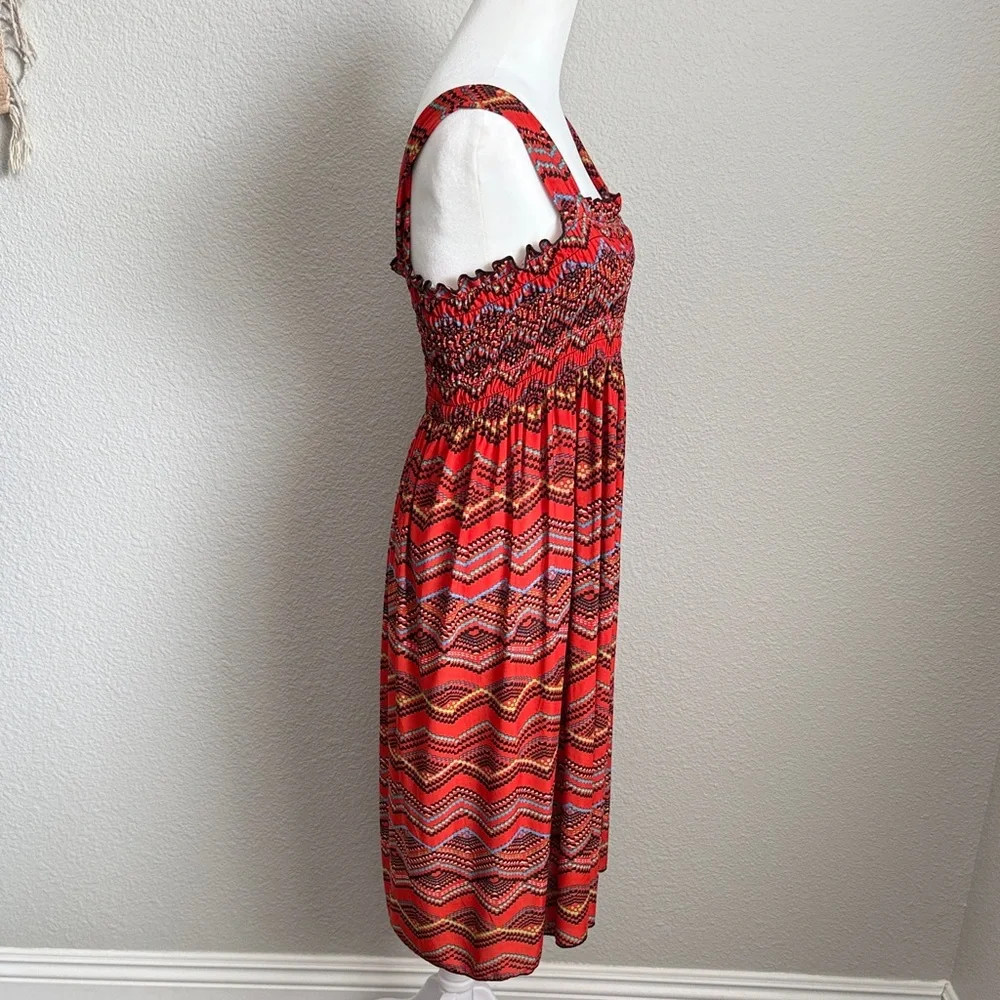 Vibrant Red Patterned Midi Sun Dress - Picture 3 of 11